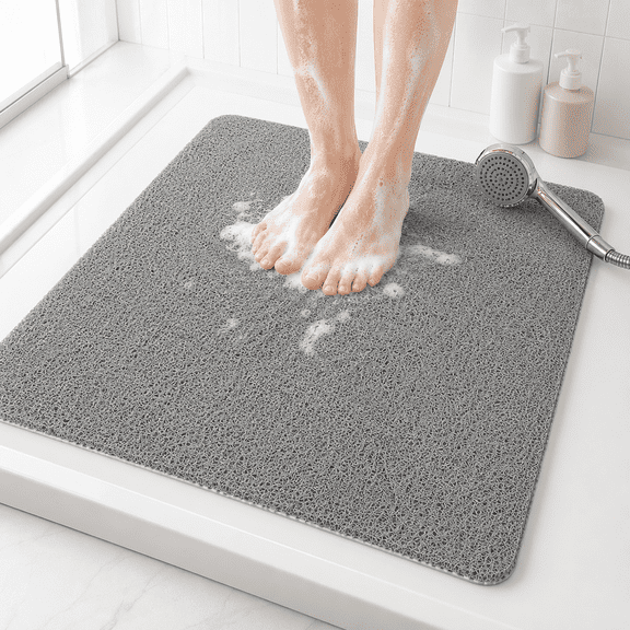 Shower Mat Bathtub Mat Non-Slip,Comfortable Bath mat for Textured Surface,Mat Quick Drying Shower Stall Mat 24 x 24 inch for Bathroom Wet Area (Grey)