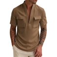 thumbnail image 5 of Kezqiaxn Mens Short Sleeve Shirts Summer Casual V-Neck Business Work Tops with Pockets Mens Shirt Plus Size Fashion, 5 of 6