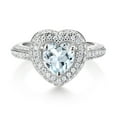 thumbnail image 2 of Gem Stone King 925 Sterling Silver Sky Blue Aquamarine and White Moissanite Heart Shape Ring for Women (1.35 Cttw, Available in Size 5, 6, 7, 8, 9), 2 of 4
