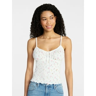 No Boundaries Lace Tank with Picot Trim for Women, Floral Lace