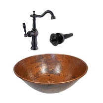 14" Round Copper Vessel Bathroom Sink Natural Patina COMBO