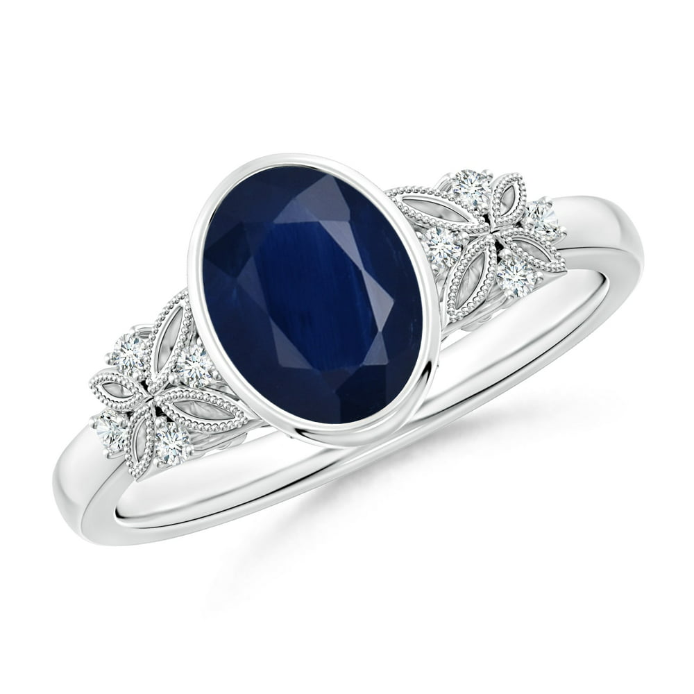 Angara - September Birthstone Ring - Vintage Style Oval Sapphire Ring ...