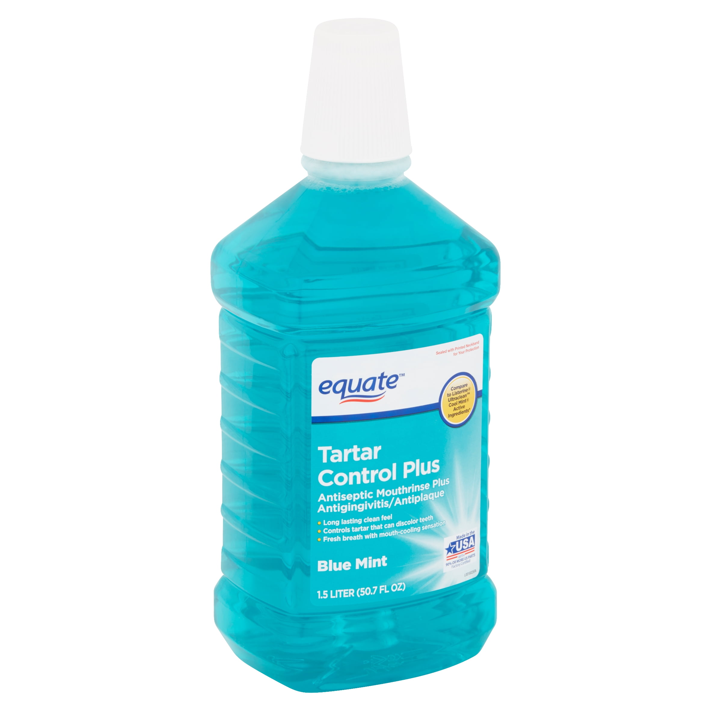 Equate Plaque Removing Mouthwash, Blue Mint, 50.7 Fl oz