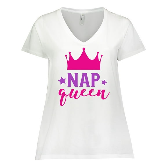 Inktastic Nap Queen, Crown, Stars - Pink Purple Women's Plus Size V-Neck T-Shirt