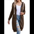 thumbnail image 1 of Sudadera con Capucha y Cremallera para Mujer, Chaqueta Informal de Larga para Otoño, Chaquetas Largas de Otoño con Bolsillos, Túnica Café XXL, 1 of 9