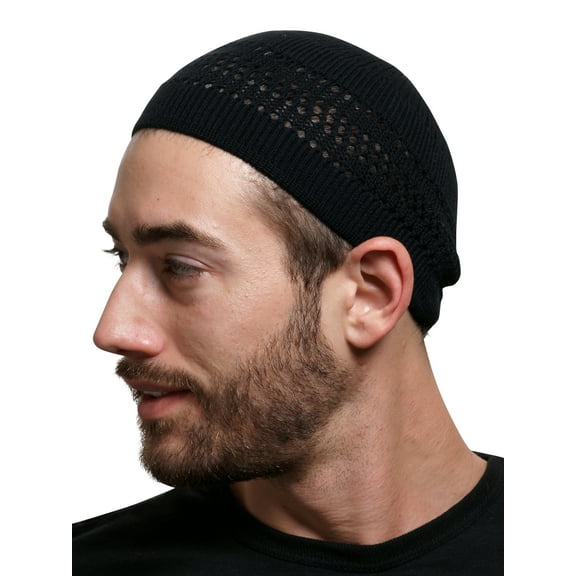 Cotton Kufi Beanie Lattice Weave Hats for Adult Men and Women's, Black