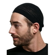 Candid Signature Cotton Kufi Beanie Lattice Weave Hats for Adult Men and Women's, Black