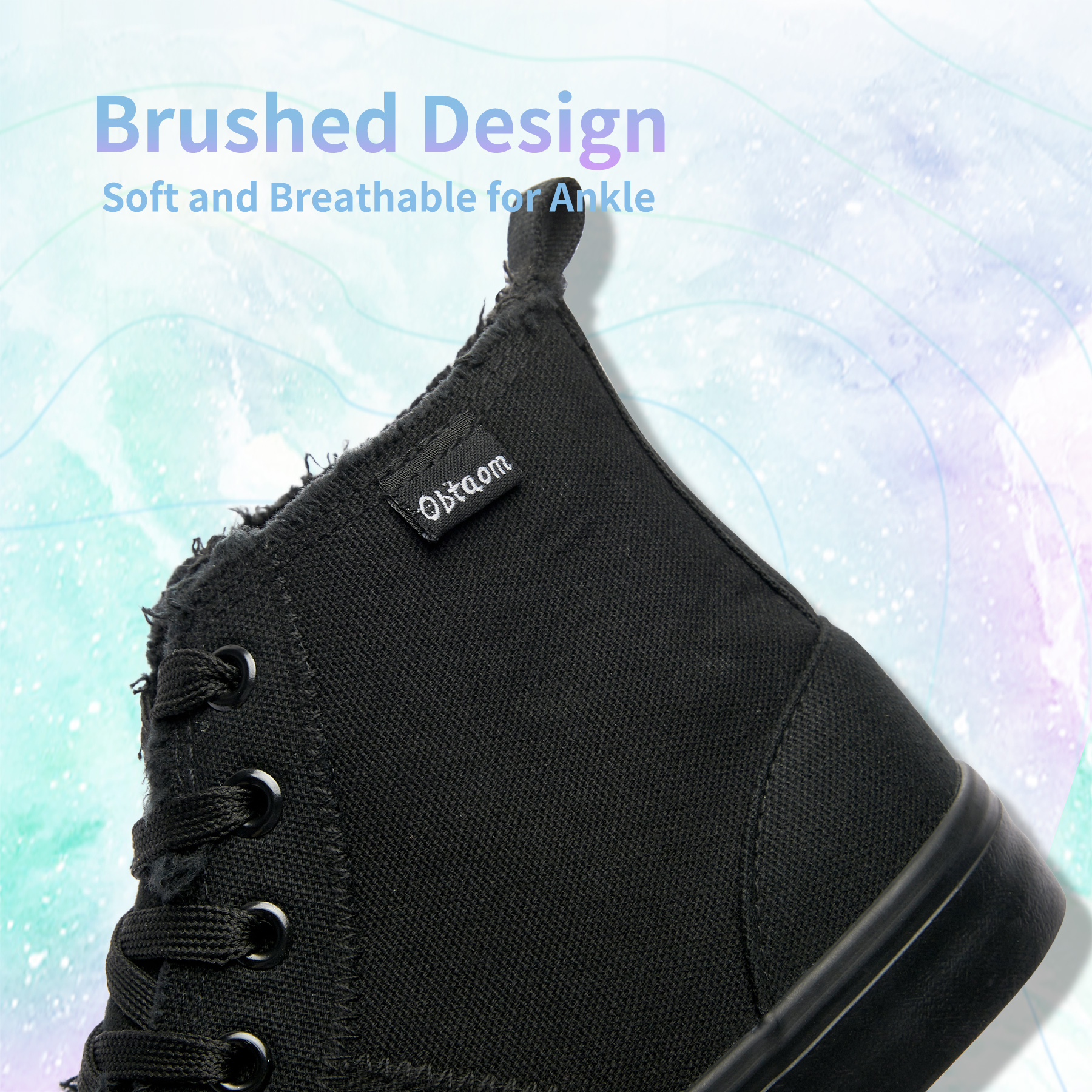 Obtaom Women's High-Top Canvas Sneakers, All Black, Size 8 photo 5