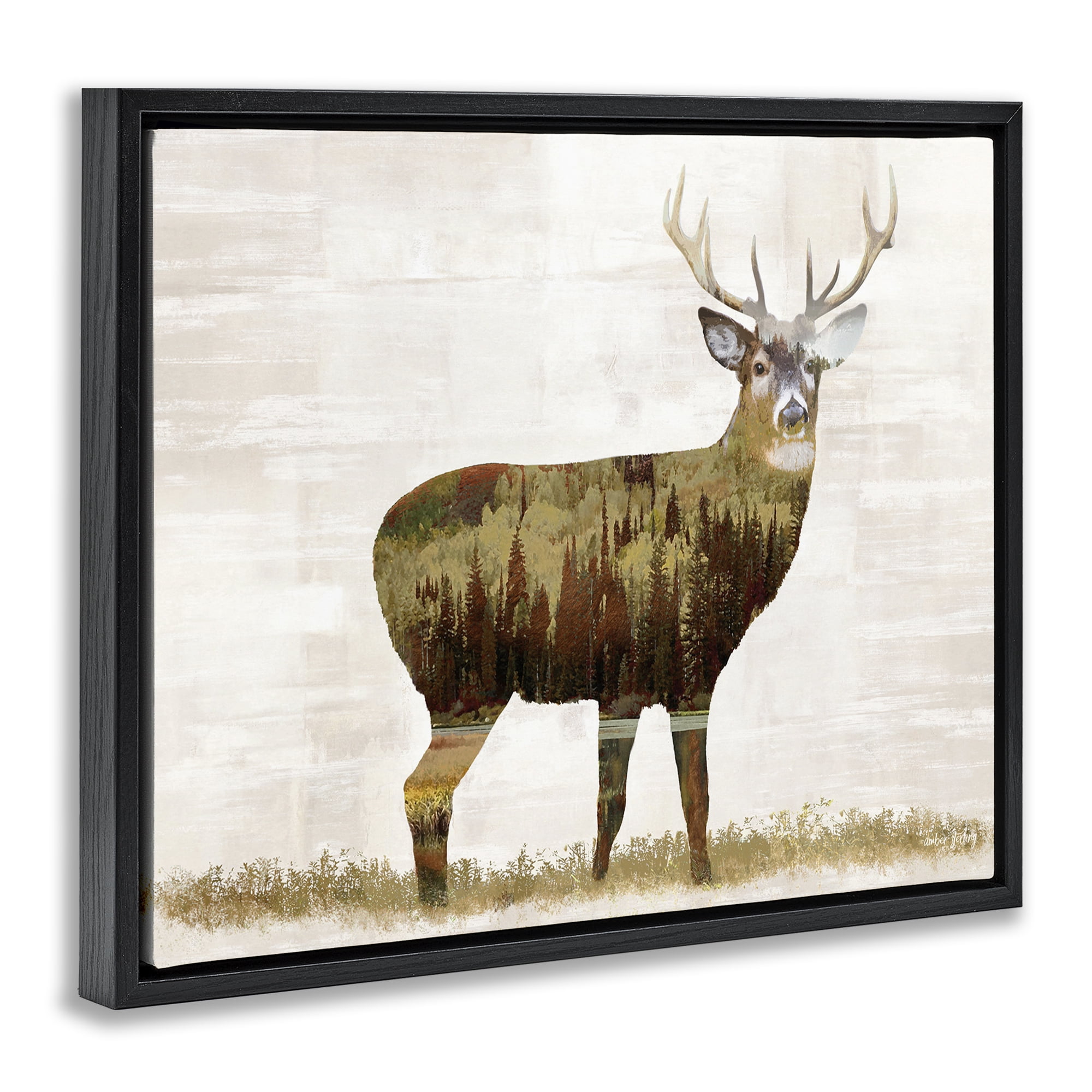 Stupell Industries Forest Pattern Deer Animals & Insects Painting Black Floater Framed Art Print Wall Art, 31 x 25