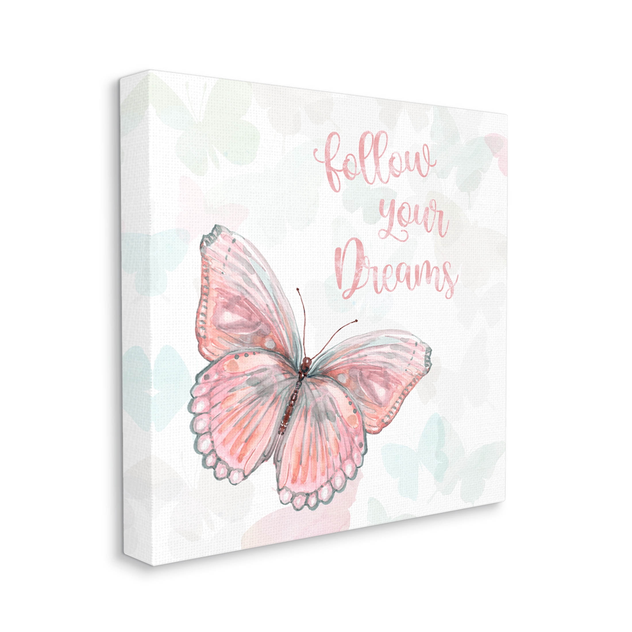 Follow Your Dreams Pink Butterfly Animals & Insects Graphic Art Gallery Wrapped Canvas Print Wall Art