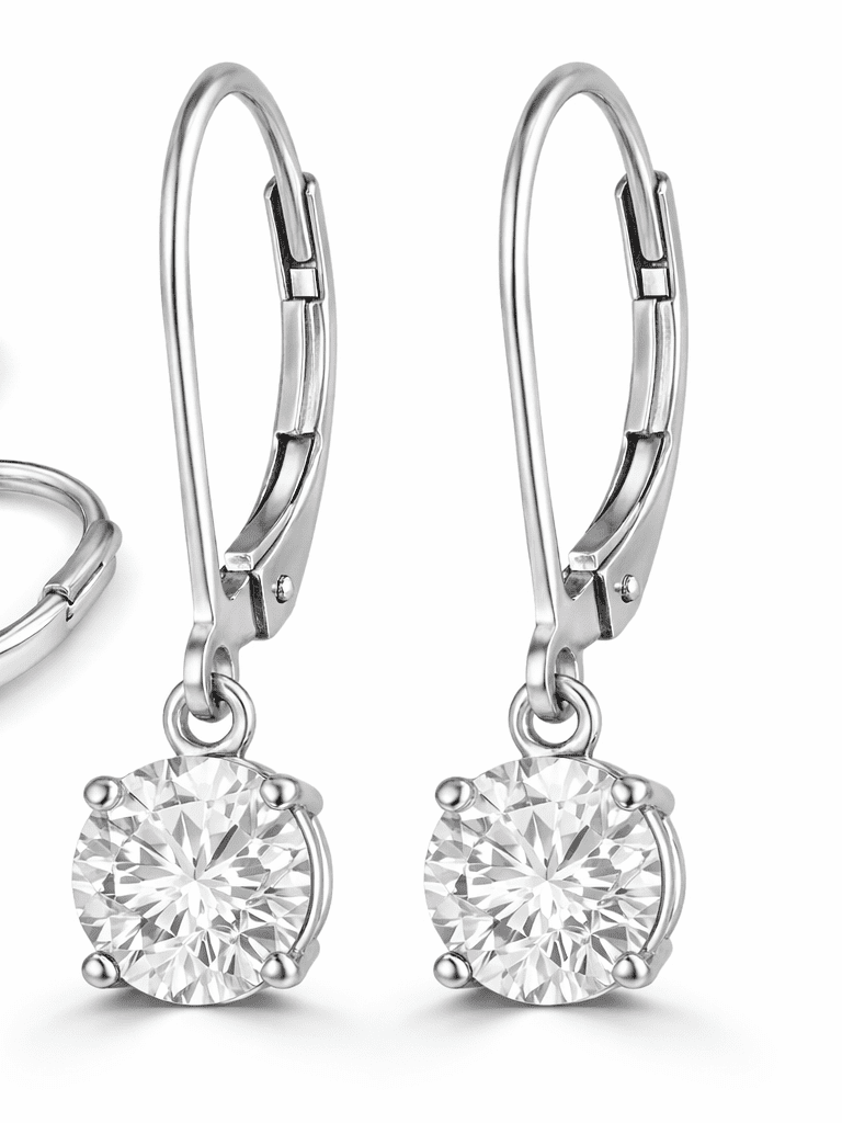 Divine Creation 2.00 Ct Round Cut Diamond Lever Back Drop & Dangle Earrings 14K White Gold Plated 925 Sterling Silver
