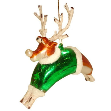whimsical reindeer in green santa coat glass christmas whimsical reindeer in green santa coat glass christmas