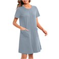thumbnail image 5 of felwors Women Zipper Front House Coat Short Sleeves/3/4 Sleeve Robe Bathrobes Lightweight Knee Length Short House Dress Light Gray, S, 5 of 6