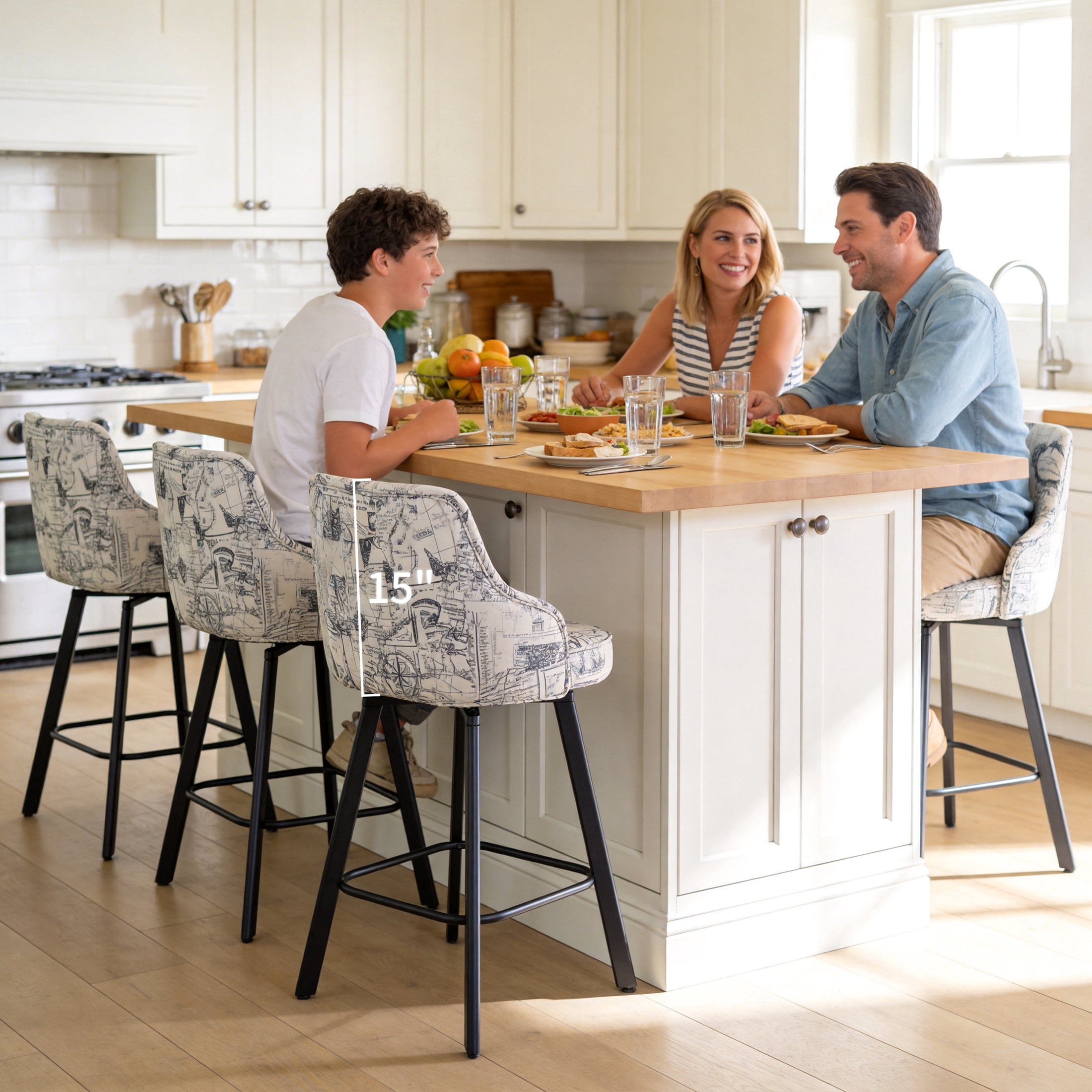 FIRAVOE Bar Stools Set of 4 (High Back) Swivel Barstools (30") Bar Height Bar Stools, Linen Bar Chairs for Kitchen Island, Beige