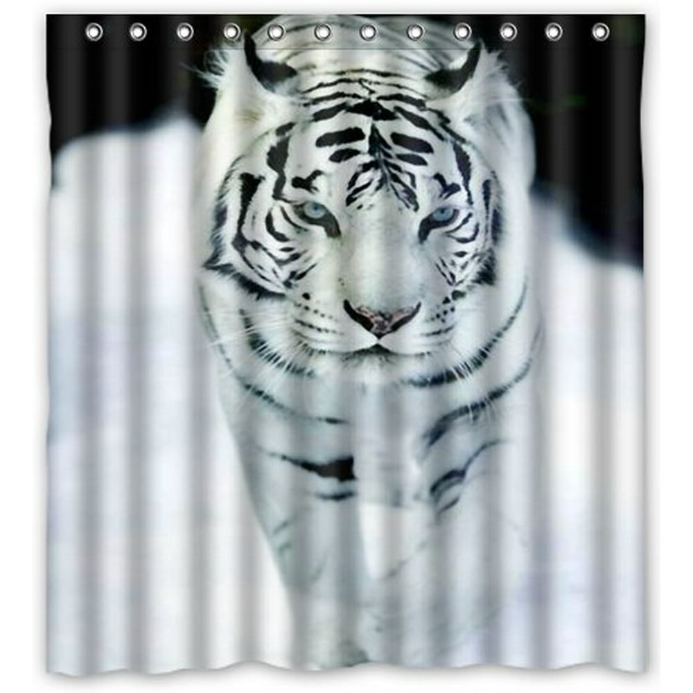 HelloDecor Bengal Tiger Blue Eyed Royal White Shower Curtain Polyester