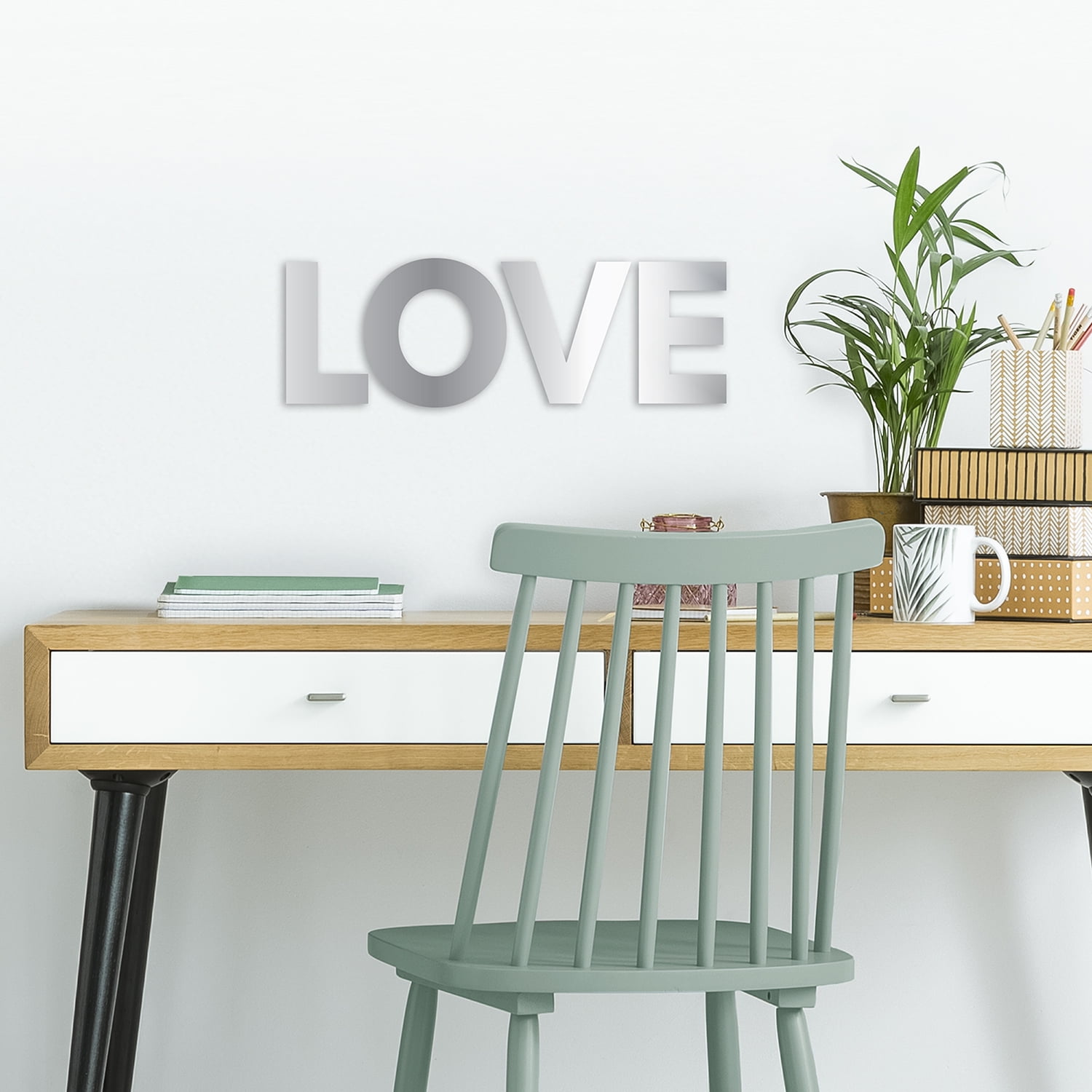 Blue Moon Studio 4 pc Peel and Stick SelfAdhesive Silver LOVE Wall