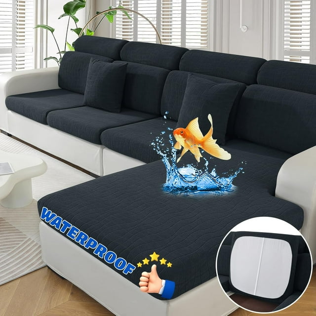 Pieces Couch Cushion Covers for Sectional Sofa Seat Slipcover Stretch Sectional Couch Cover for L Shape Left/Right Chaise with Elastic Bottom ( Seater + Chaise Light )