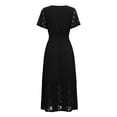 thumbnail image 7 of Xaqiouau Women's Notched V Neck Short Sleeve Lace Hem Maxi Dress Smocked Waist Casual Boho Long Dress with Pockets, 7 of 7