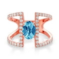 thumbnail image 2 of Gem Stone King 1.96 Ct Oval Checkerboard Swiss Blue Topaz 18K Rose Gold Plated Sterling Silver Ring (Size 5) (Size 5), 2 of 3
