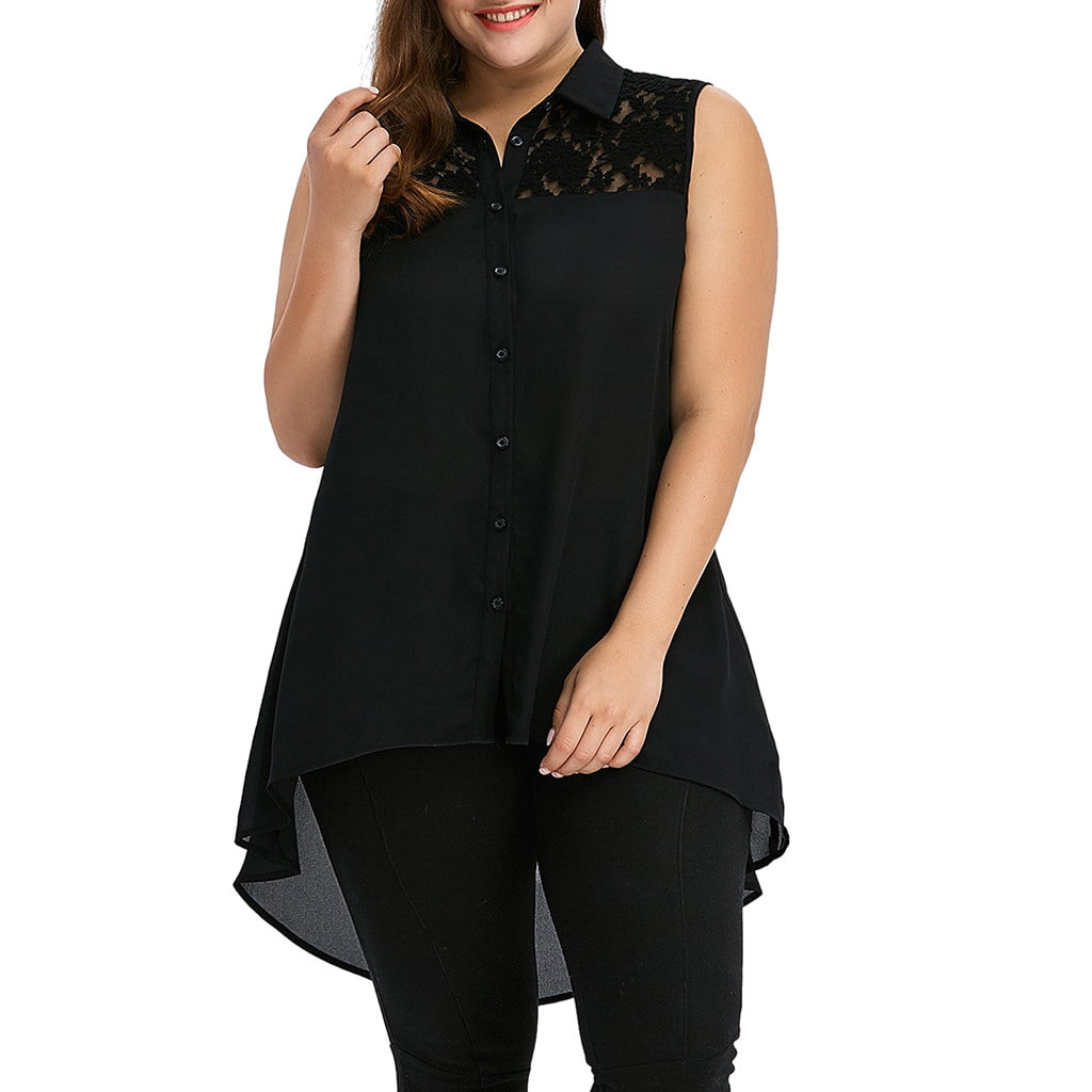 Fashion Plus Size Skew Neck Asymmetric Tank Top Sleeveless Button T-Shirt Shirts Tops Blouses for Women