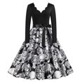 thumbnail image 1 of Disfraces de Halloween con estampado de calavera aterradora para mujer, vestido de fiesta de carnaval, vestido de fiesta de noche de manga larga, vestido de graduación elegante, 1950s, 1 of 5