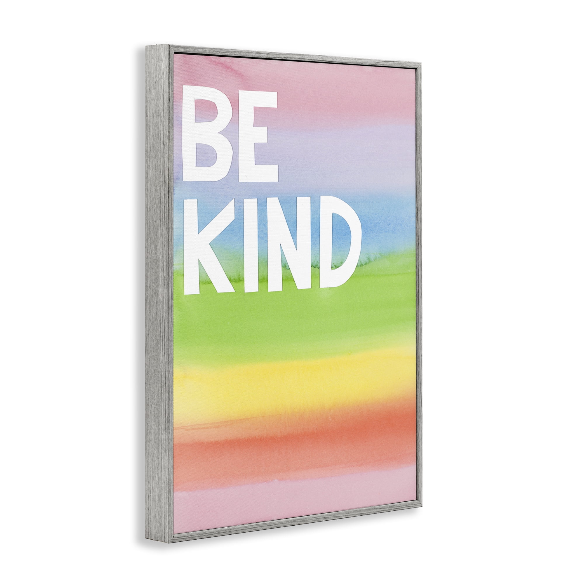 Stupell Industries Be Kind Ombre Rainbow Typography Painting Gray Framed Art Print Wall Art, 12 x 18