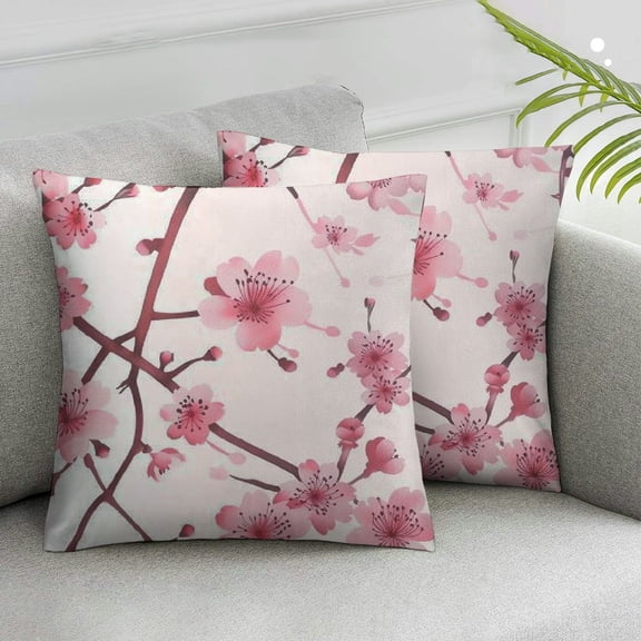 JRXY  Spring Pillows Decorative Throw Pillow Covers 2pcs, Pink Chinese Cherry Blossom Flower Japan Plum Branch Double Sided Square Pillow Cases Pillowcase Sofa Cushion White