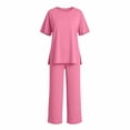 thumbnail image 6 of RYRJJ Pajamas for Women Soft Pjs Lounge Sets Short Sleeve Crewneck Tops and Long Pants 2 Piece Pjs Set with Pockets for Sleep Home Travel, 6 of 7