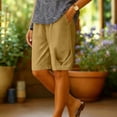 thumbnail image 2 of aohooy Womens Capri Pants Knee Length Cotton Linen Capris Summer Straight Leg Loose Beach Vacation Bermuda Shorts with Pockets Brown,L, 2 of 7