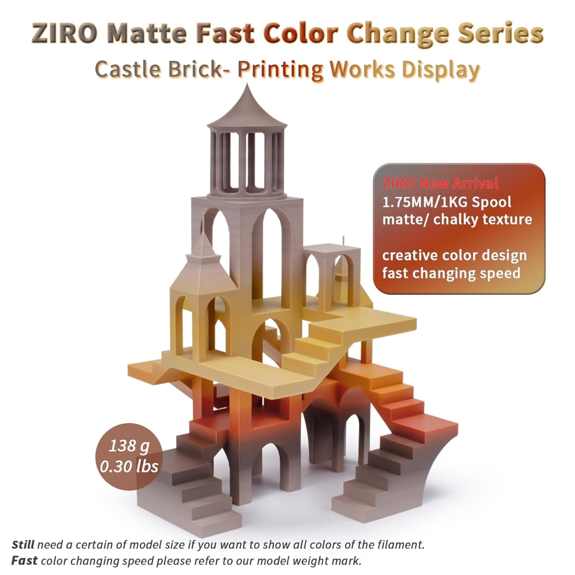 Ziro 3D Gradient Matte PLA 1.75mm 1kg, Castle brick