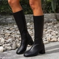 thumbnail image 2 of Pandaie Womens Knee High Boots Faux Leather Mid Heel Round Toe Wide Calf Tall Dress Boots Fall Winter Fashion Casual Riding Shoes, 2 of 4