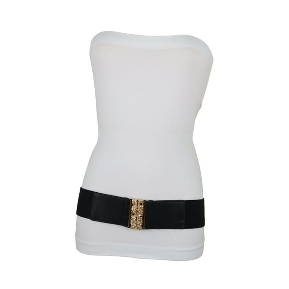 Women Black Elastic Fashion Belt Gold Metal Skulls Buckle S M