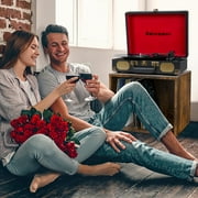 Udreamer Vinyl Record Player with Bluetooth 3-speed Audio Turntable & Built-in Speakers Portable Suitcase | Black/Red