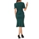 thumbnail image 3 of Conjunto de blusa peplum y falda INSPIRE CHIC para atuendo de negocios de mujer, top de cuello cuadrado, manga corta, falda ajustada de cola de pez, L verde oscuro, 3 of 5