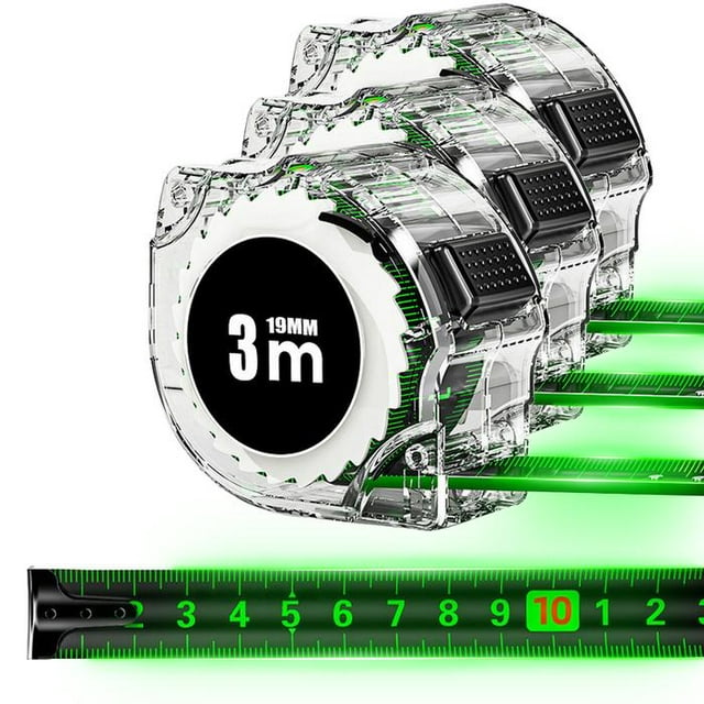 Flexómetro Fluorescente FlexGlow 3 Pzas 3mx19mm ABS y Acero al Carbono Negro y Verde.
