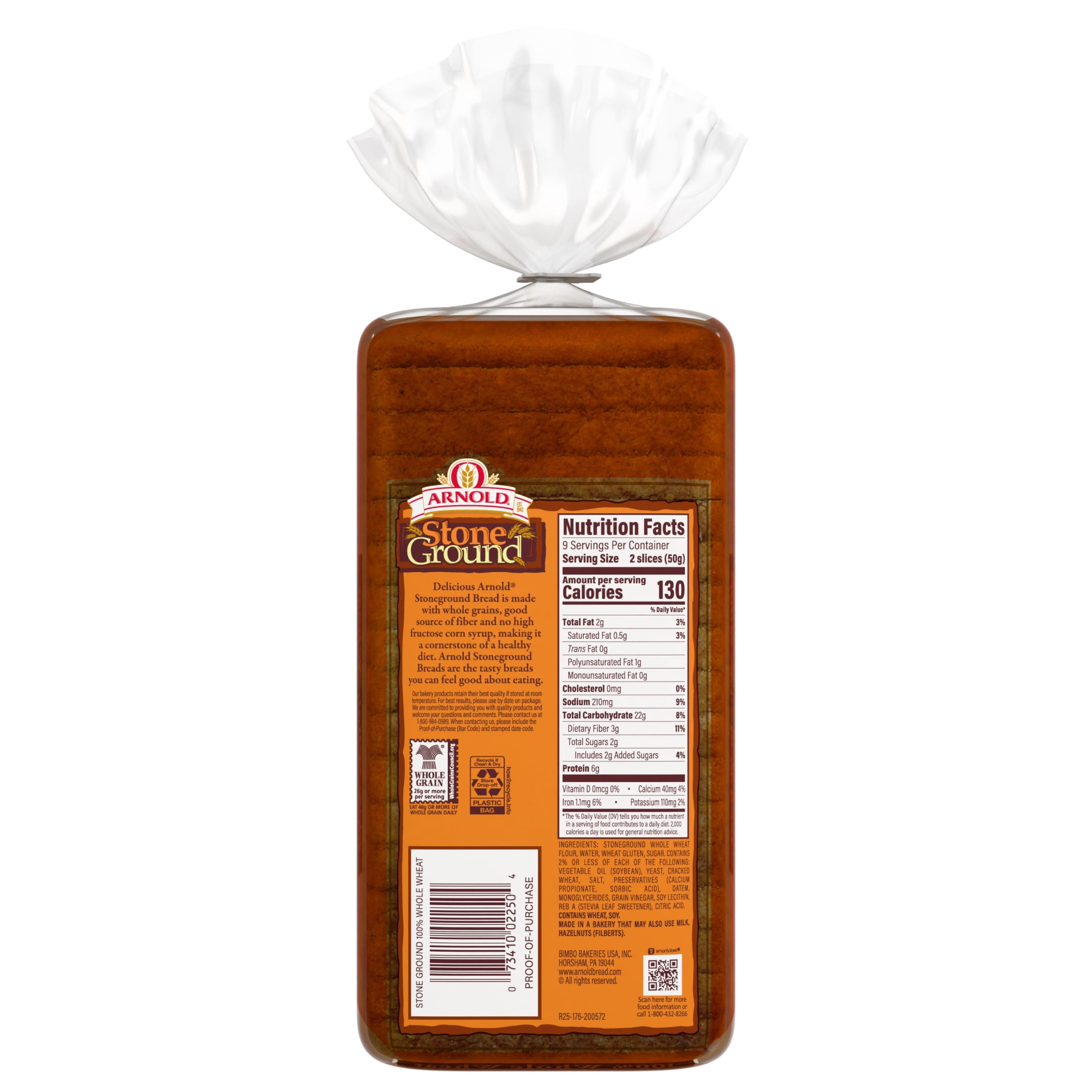 Arnold Stone Ground 100% Whole Wheat Bread, 16 oz