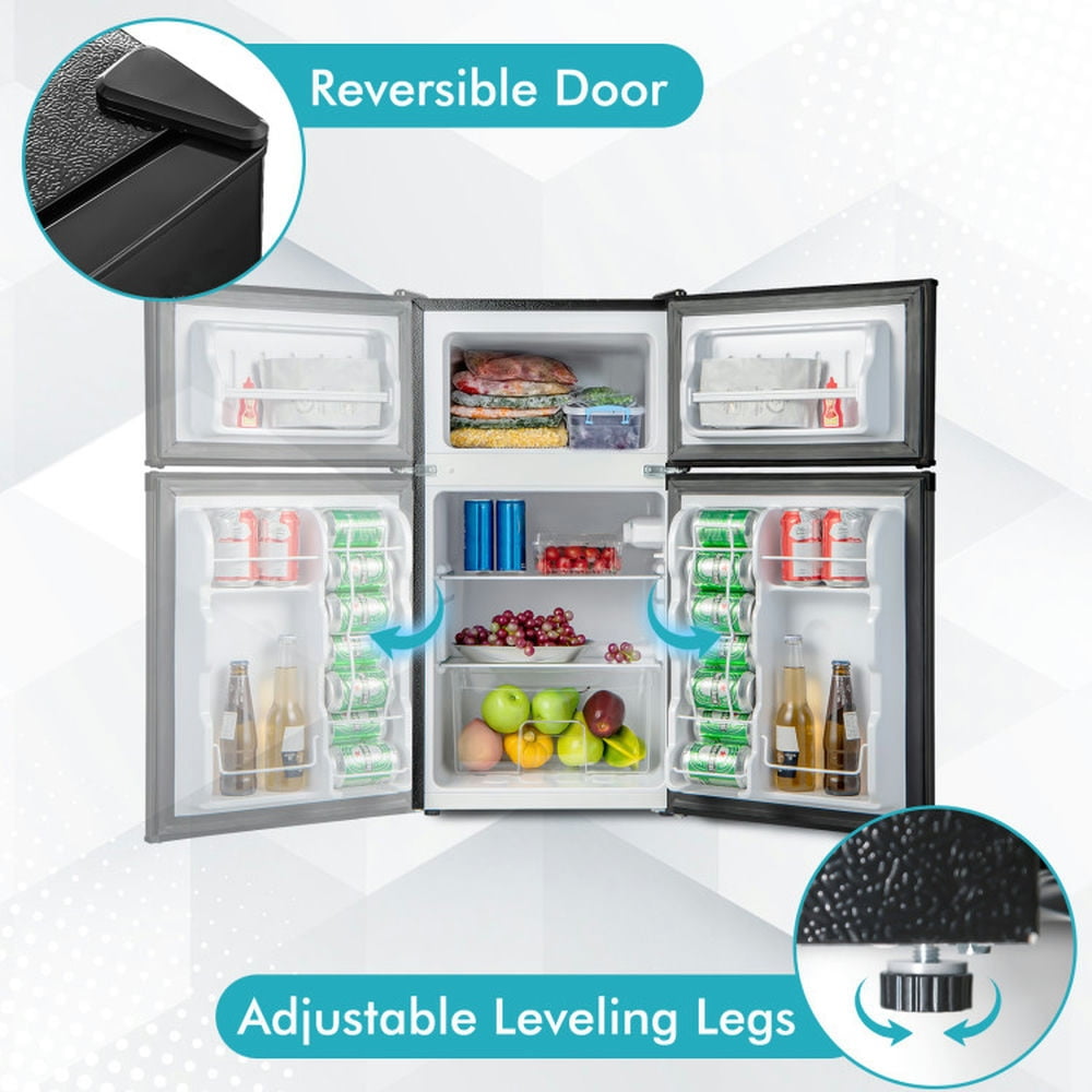 Spaco 3.2 Cu. Ft Compact Mini Fridge with 5 Temperature Settings, 2-Door Mini Refrigerator for Kitchen, Office, Dormitory, Apartment, Mini Refrigerator for Indoor as Kitchen, Black