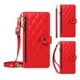 thumbnail image 5 of Wallet Lanyard Crossbody Strap Heavy Duty Case for iPhone 17 with Cash Slots Card Holder Zipper Pocket Remium PU Leather TPU Full Body Protective Kickstand Rugged Phone Cover, Red, 5 of 7