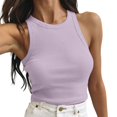 thumbnail image 2 of Tittly Spring Tops for Women Tank Top for Women Short Tops Solid Women's Vest Color Sleeveless Tank Neck Round Women's Blouse Sleeveless Top Vest for Women Purple L, 2 of 5