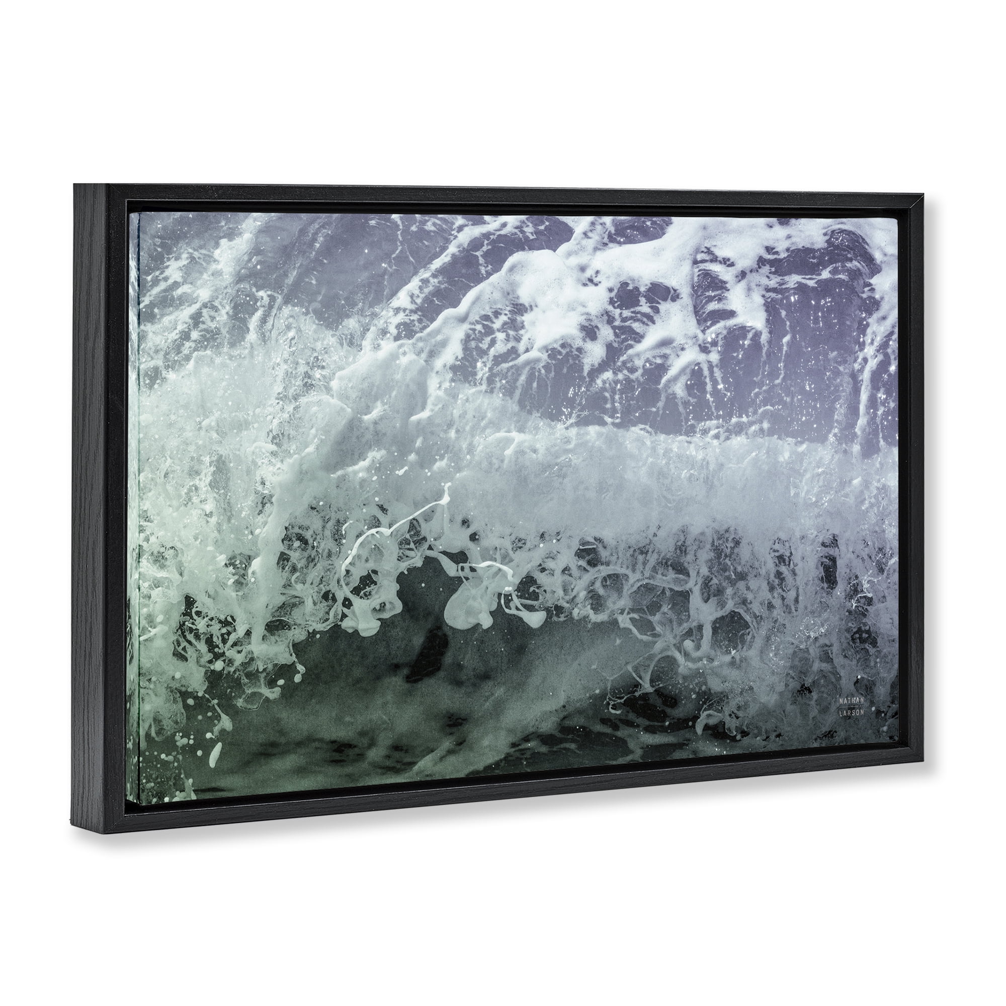 Stupell Industries Splashing Blue Waves Landscape Photography Black Floater Framed Canvas Art Print Wall Art, 25 x 17