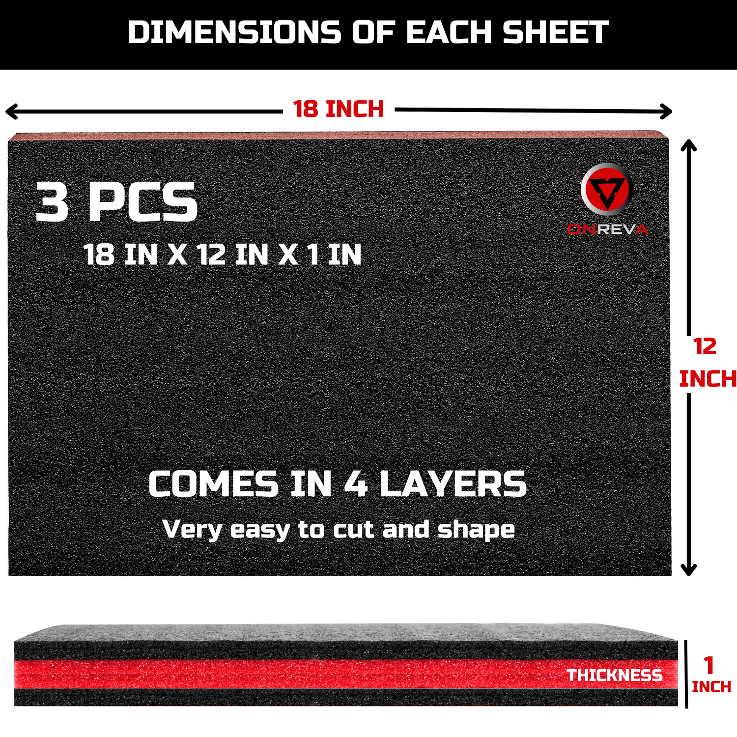 Tool Box Foam 3Pack 18x12x1 inch, Foam Inserts for Cases, Polyethylene Tool Foam Sheets, Drawer Liner Foam, Toolbox Kaizen Organizer and Storage Tool Shadow