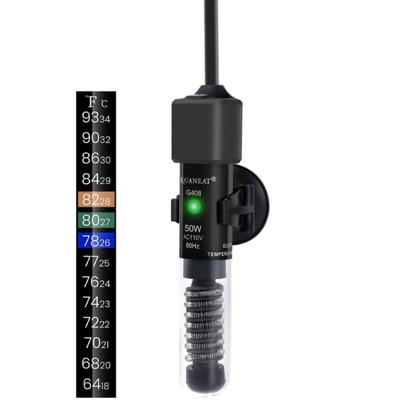 Aquaneat Aquarium Heater, 50W Small Betta Fish Tank Heater, Mini Preset Water Thermostat with a Thermometer