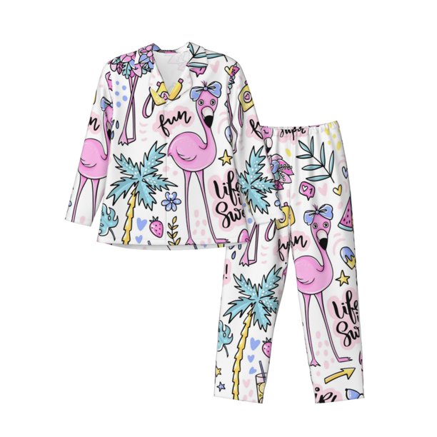 Balery Summer with Flamingo Pijama para Hombre de Dos Piezas con Manga Larga, Conjunto de Dormir y Descanso Suave con Bolsillos-X-Large