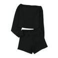 thumbnail image 7 of Ribbed Knit 2 Piece Outfits for Women Casual High Waist Shorts Sets Off Shoulder Long Sleeve Top and Sweatshorts (M, Black), 7 of 7