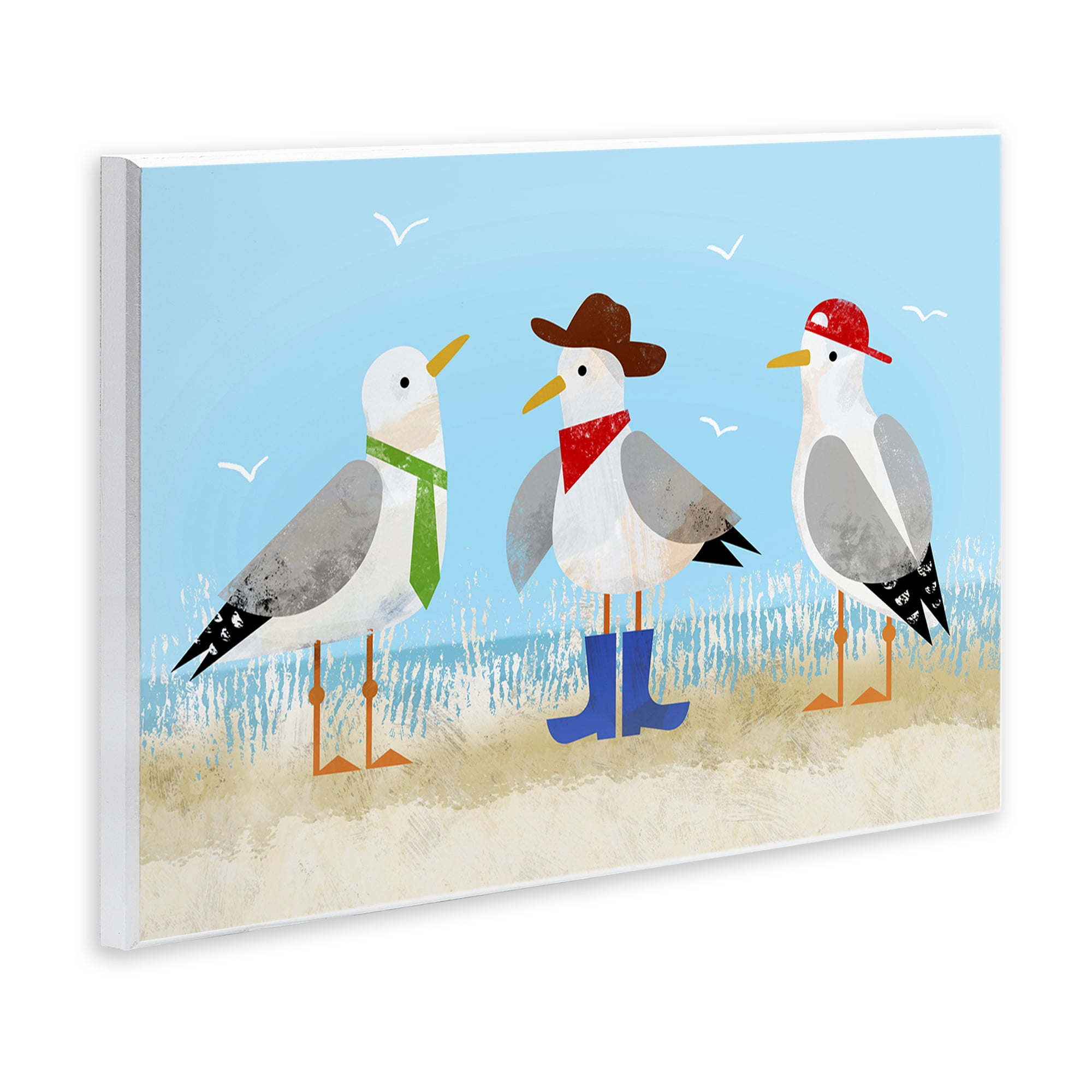 Stupell Industries Dressed Seagulls on Beach Animals Painting Unframed Art Print Wall Art, 19 x 13