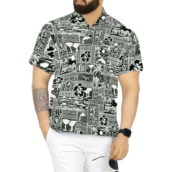 HAPPY BAY Men's Hawaiian Shirts Short Sleeve Button Down Shirt Men's Summer Shirts Casual Beach Vacation Hawaii Island Shirts for Men Funny L Floral Turtle Prints, Black