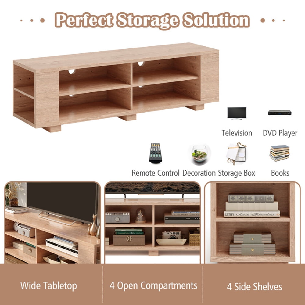 Finihen TV Stand, TV Cabinet, Modern Wood Storage Console Entertainment Center, Media Entertainment Center with Storage, for Living Room, Bedroom, Natural