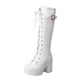 thumbnail image 5 of Mepaouo Women's Platform Knee High Boots High Heel Lace up Riding Combat Dress Boots(White,7.5), 5 of 6