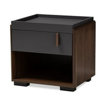 Rikke Modern and Contemporary Two-Tone Gray and Walnut Finished Wood 1-Drawer Nightstand
