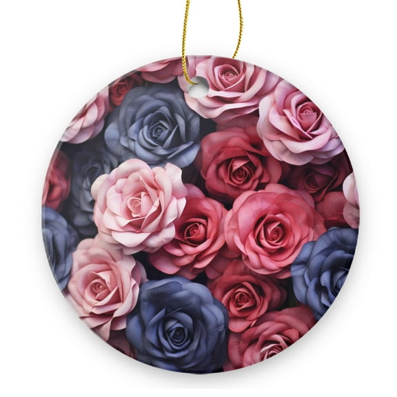Vibrant Display of Pink And Navy Blue Roses - Christmas Ornament Xmas Keepsake Ceramic Ornaments Holiday Decorations for Tree Christmas Gift Ideas 2.95in